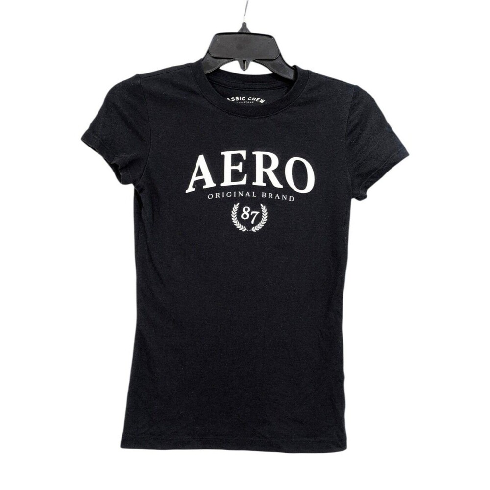 Aero Original Brand Applique Graphic Tee - Black - Size XS Womens Classic Crew